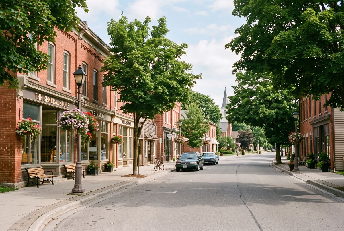 A small-town main street in rural Ontario